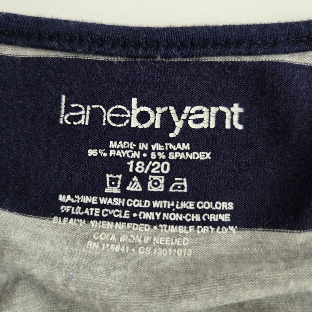 Lane Bryant Jersey Blouse Size 18/20 Blue Gray Striped Balloon Sleeve Light - Picture 9 of 12